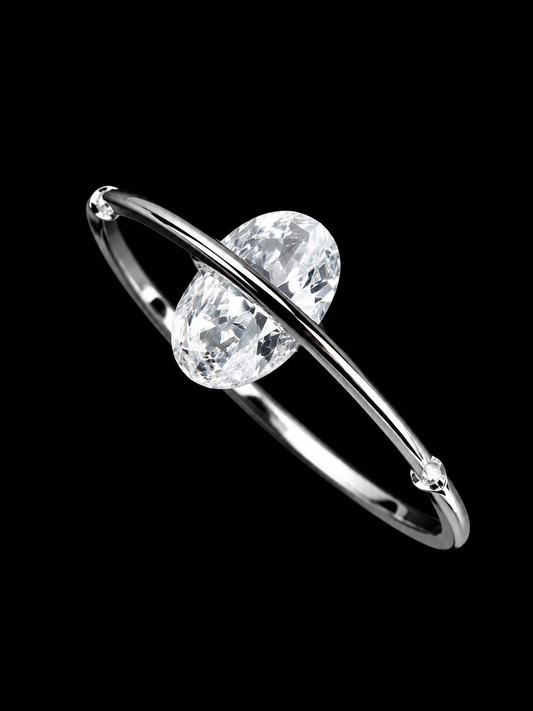 Orbital Pear Cut Ring – 925 Silver, Carbon Diamonds & 18K Vermeil