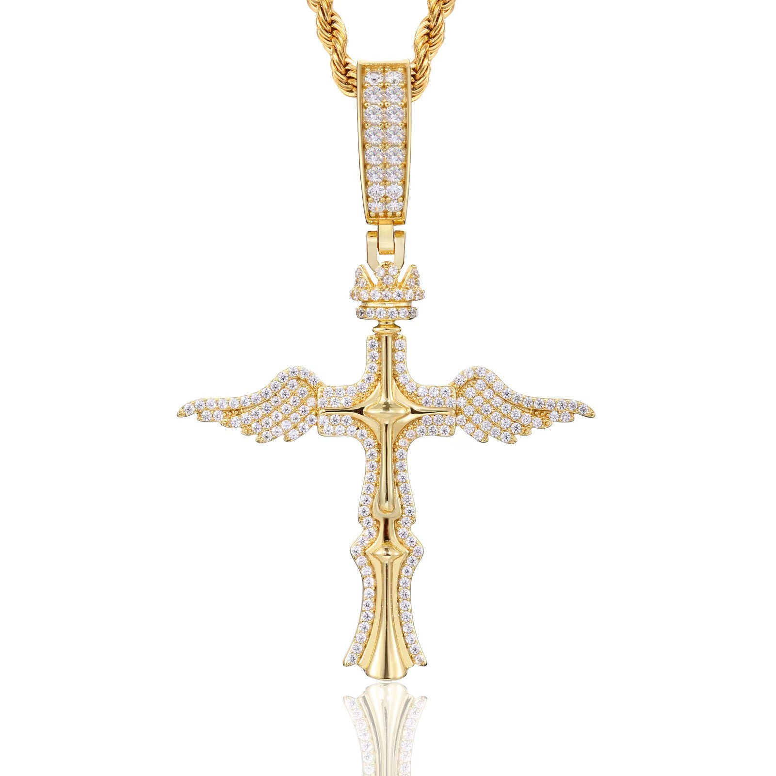 GELATI RESURRECTION DIAMOND CROSS PENDANT | FL-IF LAB MOISSANITE | 925 STERLING SILVER | 18K VERMEIL GOLD | Rope Chain Included