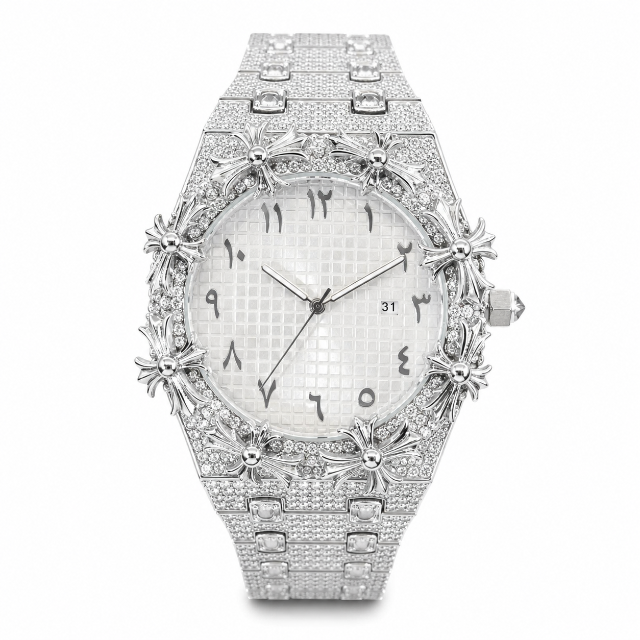 Gelati Chrome Cross Diamond Time Piece | Stainless Steel |18K Vermeil & Carbon Diamonds