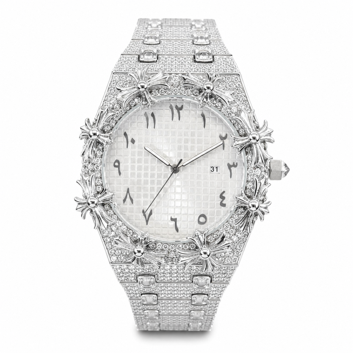 Gelati Chrome Cross Diamond Time Piece | Stainless Steel |18K Vermeil & HCD Diamonds