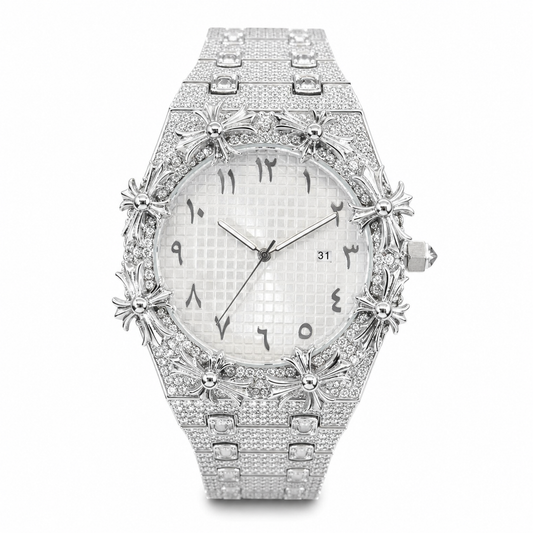 Gelati Chrome Cross Diamond Time Piece | Stainless Steel |18K Vermeil & Carbon Diamonds