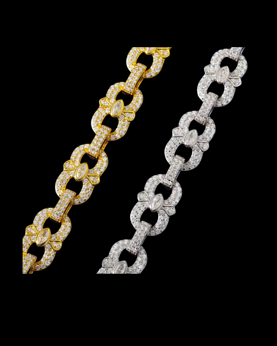 Gelati's Infinity Link & Pear Cut Details VVS1 Diamond Bracelet in solid 925 Sterling Silver & 18k Vermeil Gold Inlay