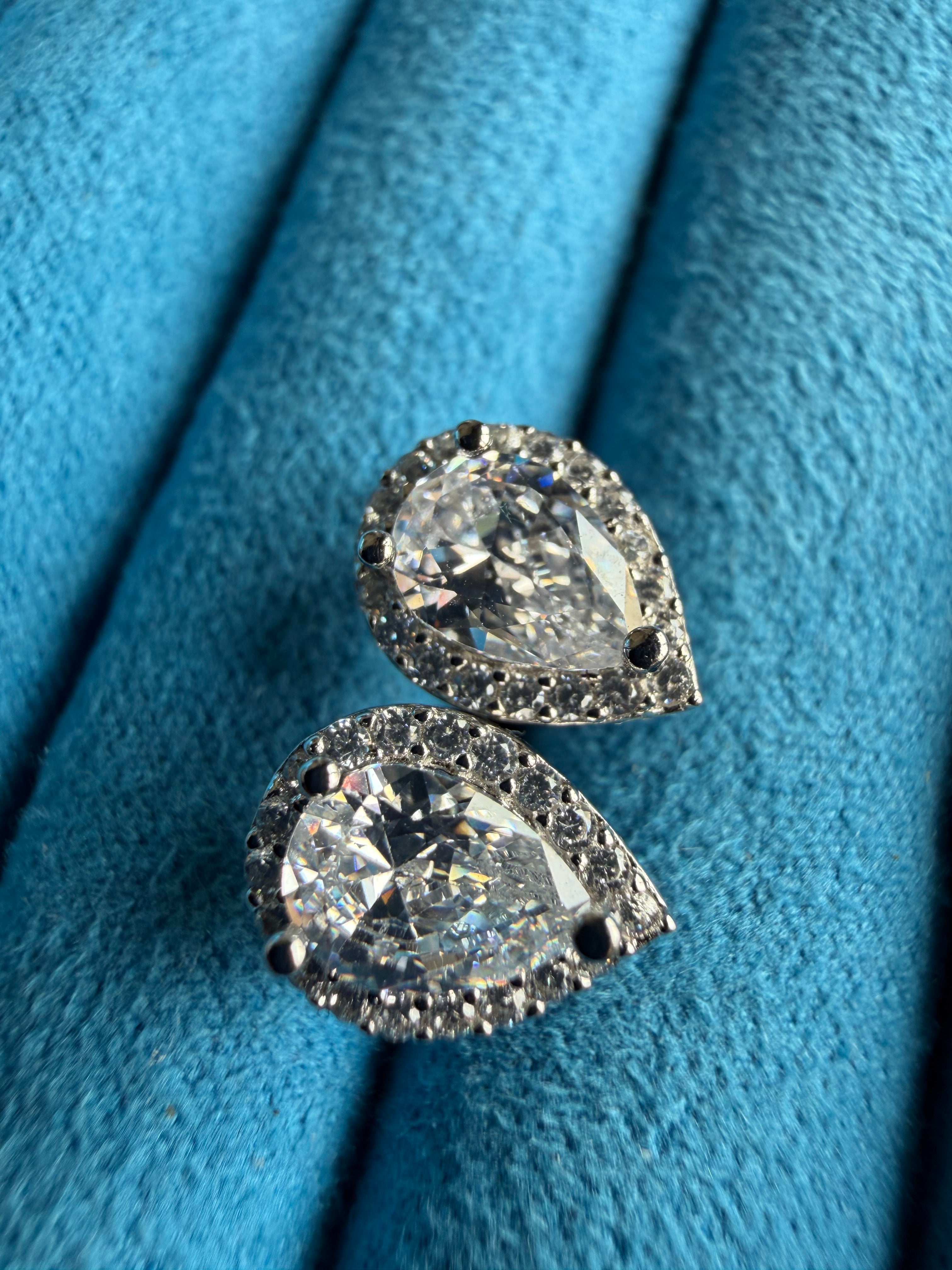 Gelati's Tears Of Ice VVS1 Lab Moissanite Diamond Pear Cut Halo Diamond Earrings In 925 Sterling Silver & 18k Vermeil Gold