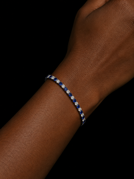 Ghiacciato Sapphire Tennis Bracelet – DVVS1 Moissanite, 925 Silver with PT950 Platinum Inlay