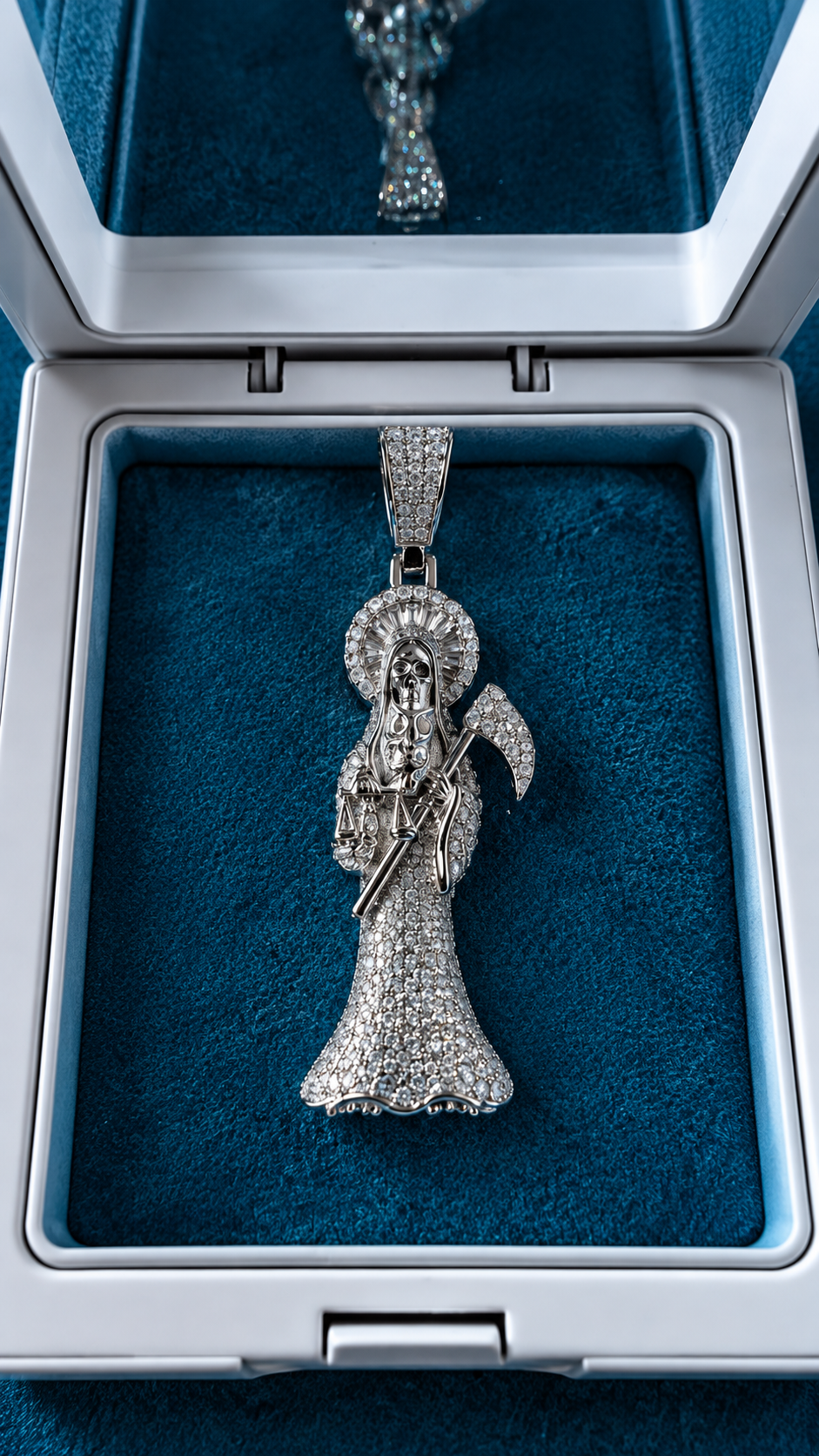 SANTA MUERTE |FL-IF D COLOR LAB MOISSANITE DIAMOND PENDANT|925 SILVER | 18K VERMEIL