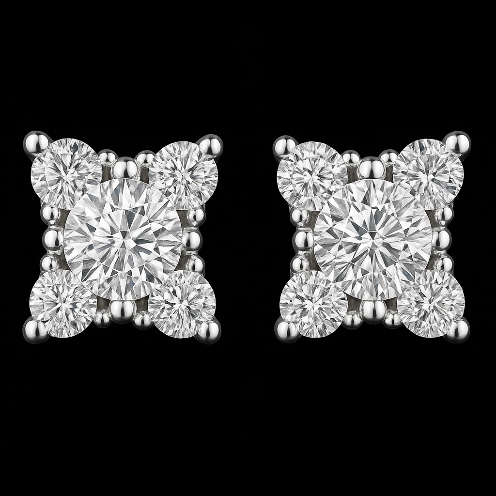 Gelati's VVS1 Starlight Diamond Earrings in solid 925 Sterling Silver & 18k Vermeil Gold Inlay