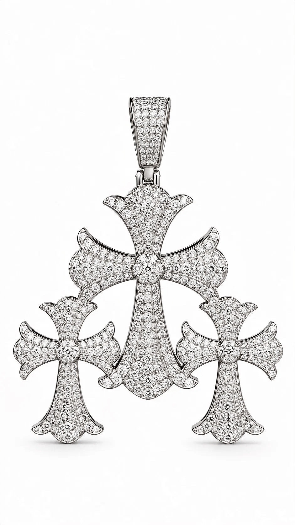 GELATI CHROME TRIPLE CROSS DIAMOND PENDANT | FL-IF LAB MOISSANITE | 925 STERLING SILVER | 18K VERMEIL GOLD
