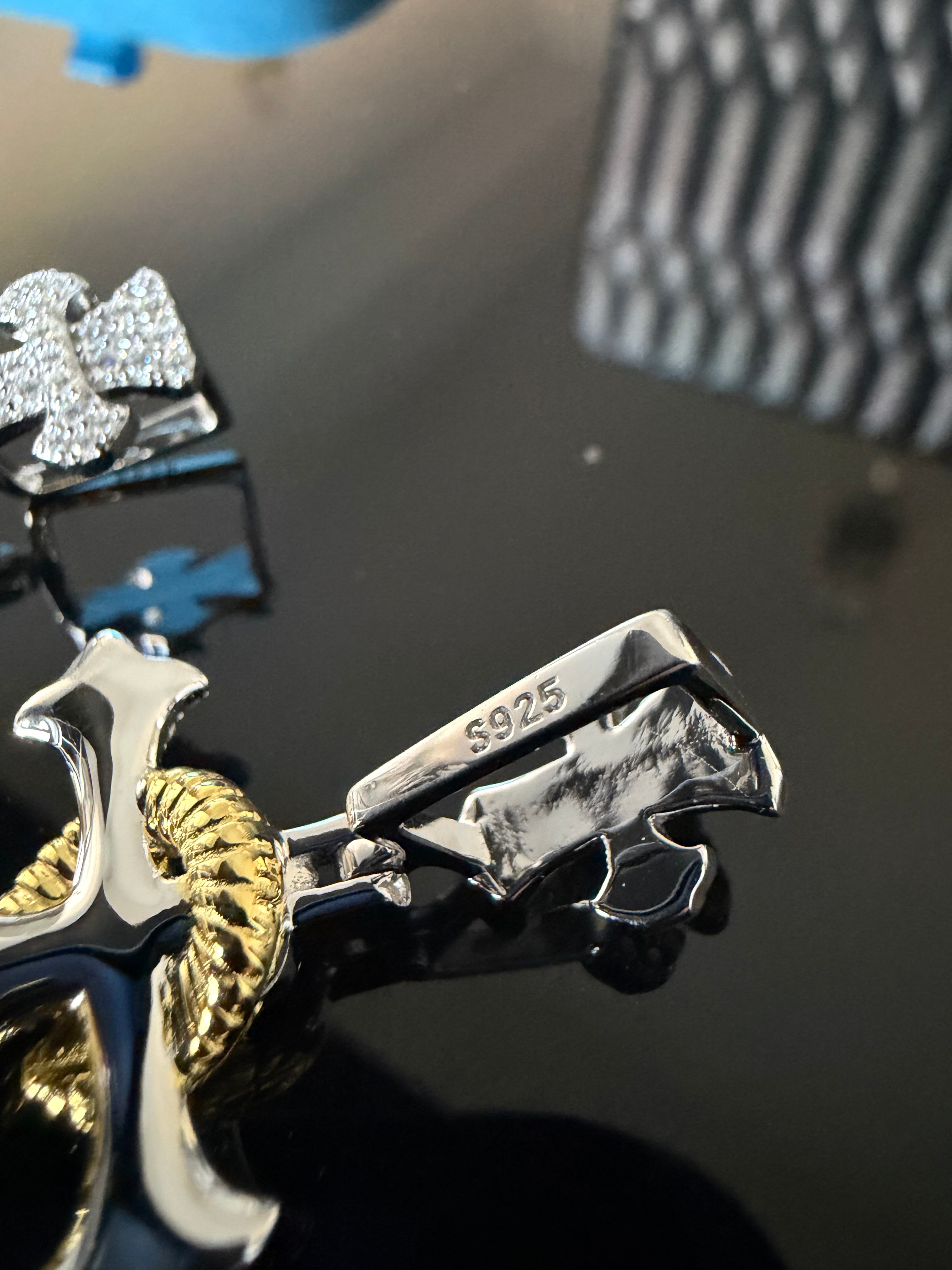 Gelati's Golden Viper Diamond Cross In Solid 925 Sterling Silver and 18k Vermeil Gold & FL-IF Lab Moissanite Diamonds + Free Silver Chain Included