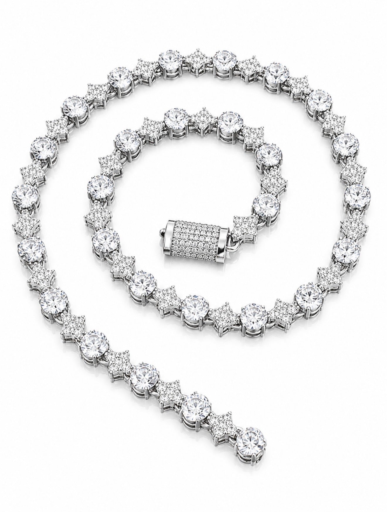STARCHAIN TENNIS NECKLACE – FL–IF/HCD MOISSANITE, 925 SILVER & TITANIUM – 14K VERMEIL