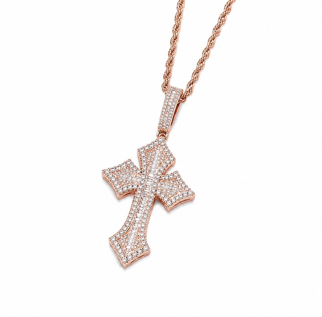 GELATI’S CRUSADE MICRO PAVE DIAMOND CROSS PENDANT IN STEEL & 18K VERMEIL GOLD ACCENTS