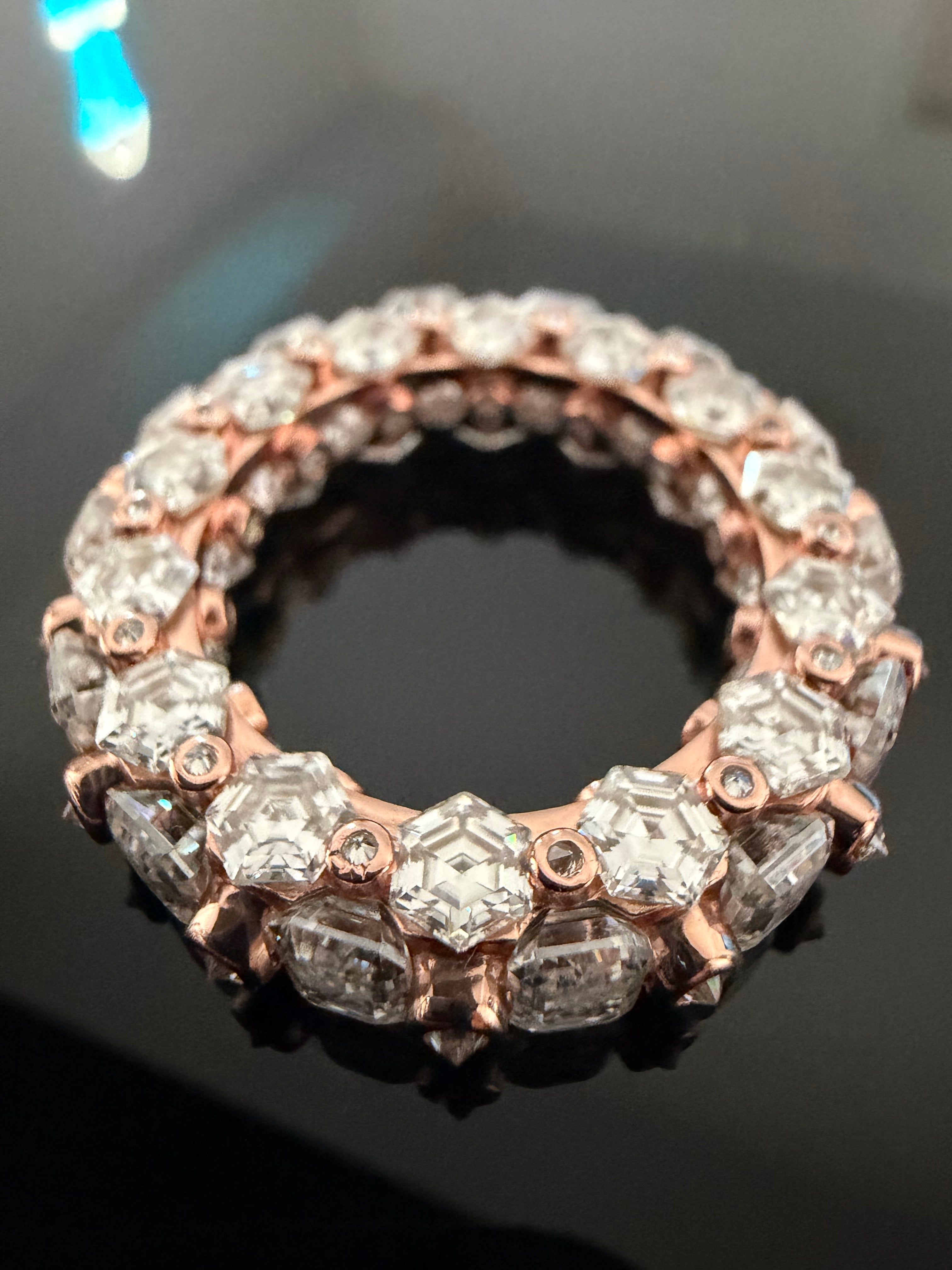 Apocalypse 1 Of 1 Spiked Diamond Eternity Ring – 15CTW+ FL-IF Moissanite, 925 Silver & 14K Rose Gold