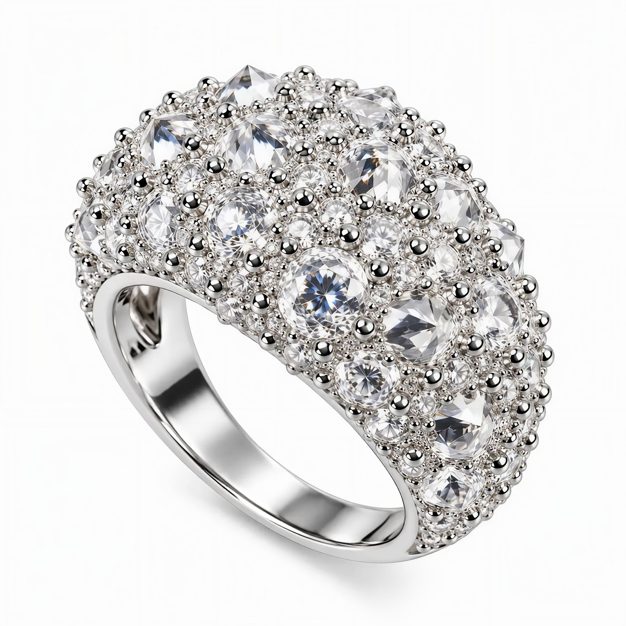 Gelati SottoZero Inverted Spike Diamond Ring |  925 Silver Sterling | FL-IF Flawless Lab Moissanite Diamonds | 18K White Gol