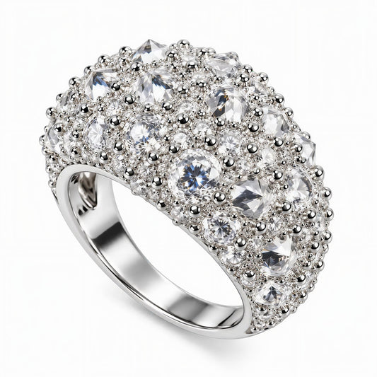 Gelati SottoZero Inverted Spiked Diamond Ring |  925 Silver Sterling | FL-IF Flawless Lab Moissanite Diamonds | 18K White Gol