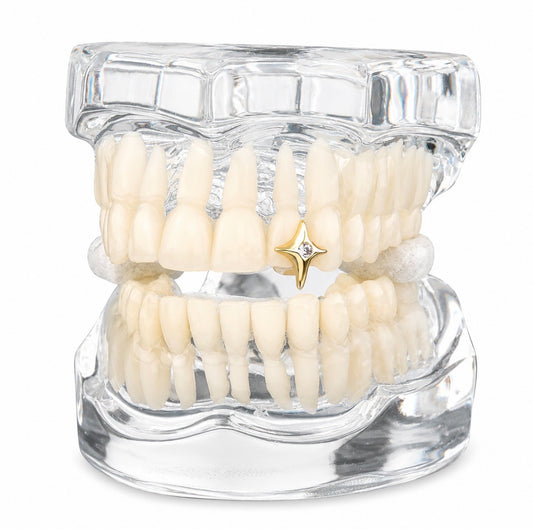 GELATI GRILLZ “DEATHSTAR” TITANIUM DIAMOND TOOTHCAP SPACER + 18K VERMEIL GOLD INSERTS