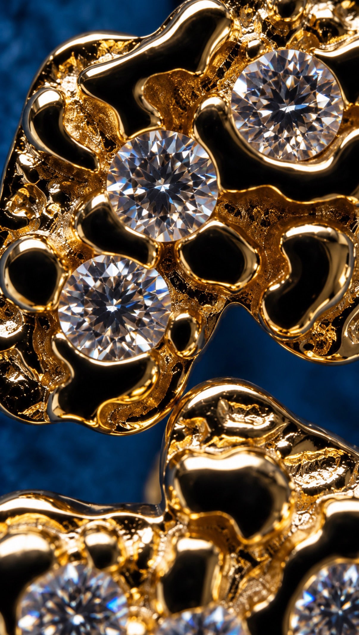 GELATI | VOLCANIC 18K VERMEIL GOLDEN NUGGET VVS1 D-COLOR  DIAMOND EARRINGS | 925 Silver