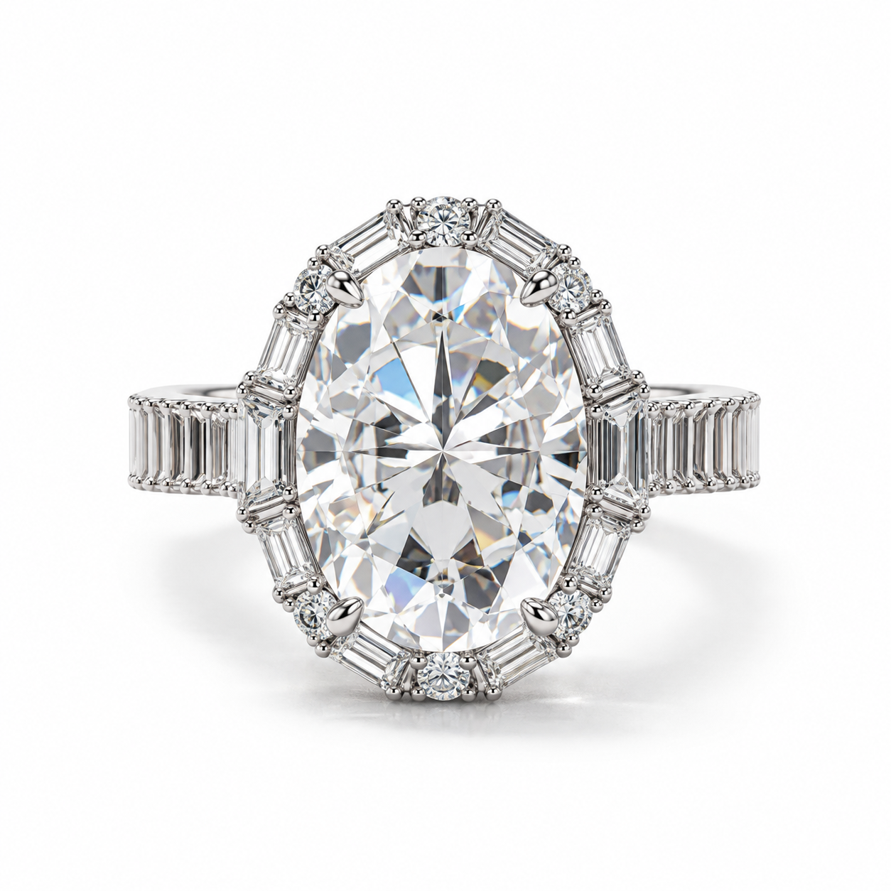 GELATI Chandelier Oval & Baguette Cut Diamond FL-IF Moissanite Ring | Solid 925 Sterling Silver & 18K Vermeil Gold