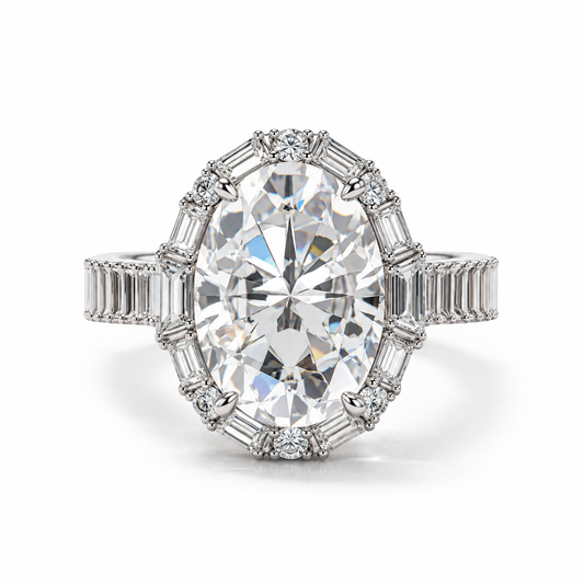 GELATI Chandelier Oval & Baguette Cut Diamond FL-IF Moissanite Ring | Solid 925 Sterling Silver & 18K Vermeil Gold