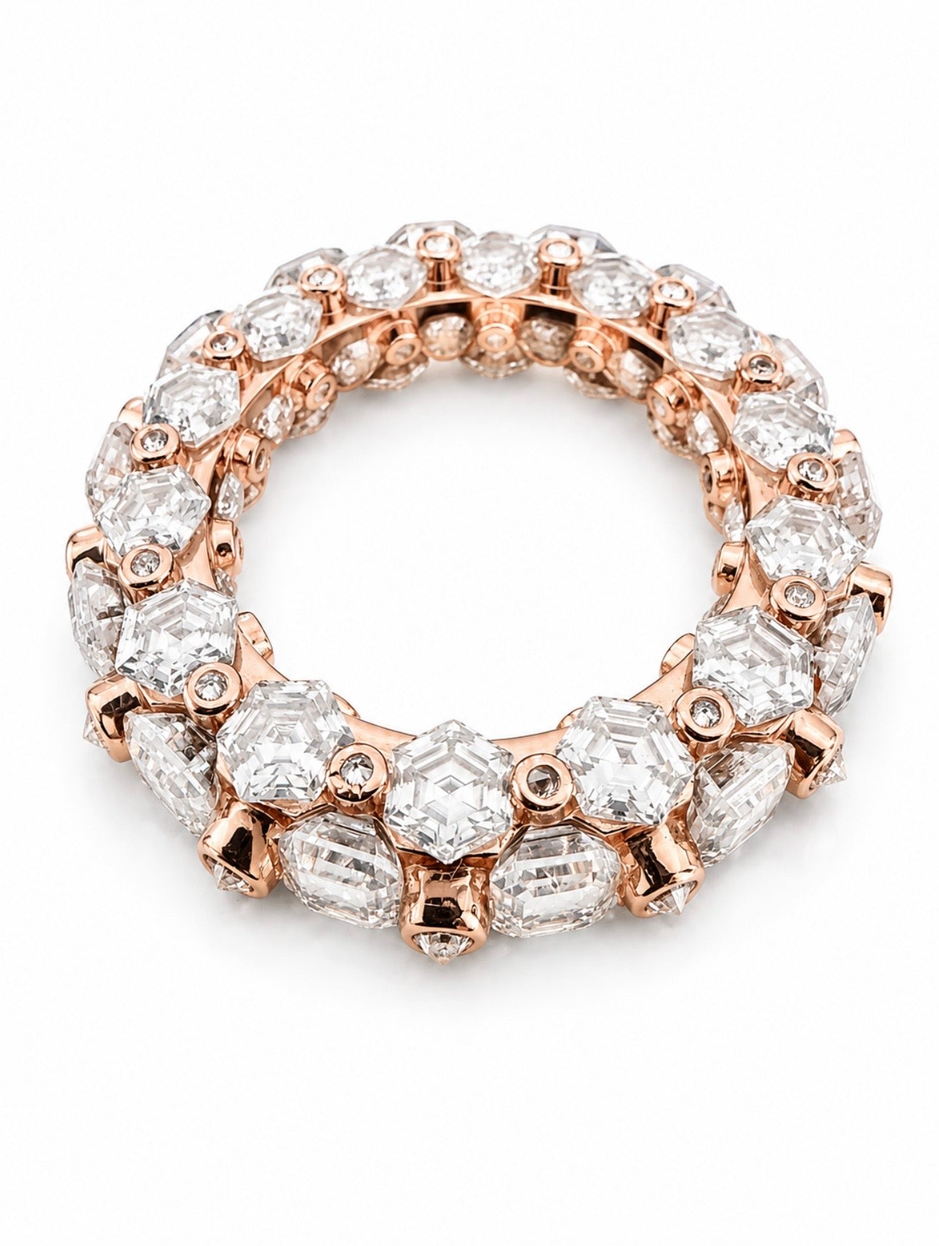 APOCALYPSE 1 OF 1 SPIKED DIAMOND ETERNITY RING – 15CTW+ FL-IF MOISSANITE, 925 SILVER & 14K ROSE GOLD