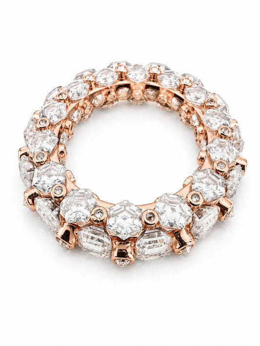 APOCALYPSE 1 OF 1 SPIKED DIAMOND ETERNITY RING – 15CTW+ FL-IF MOISSANITE, 925 SILVER & 14K ROSE GOLD