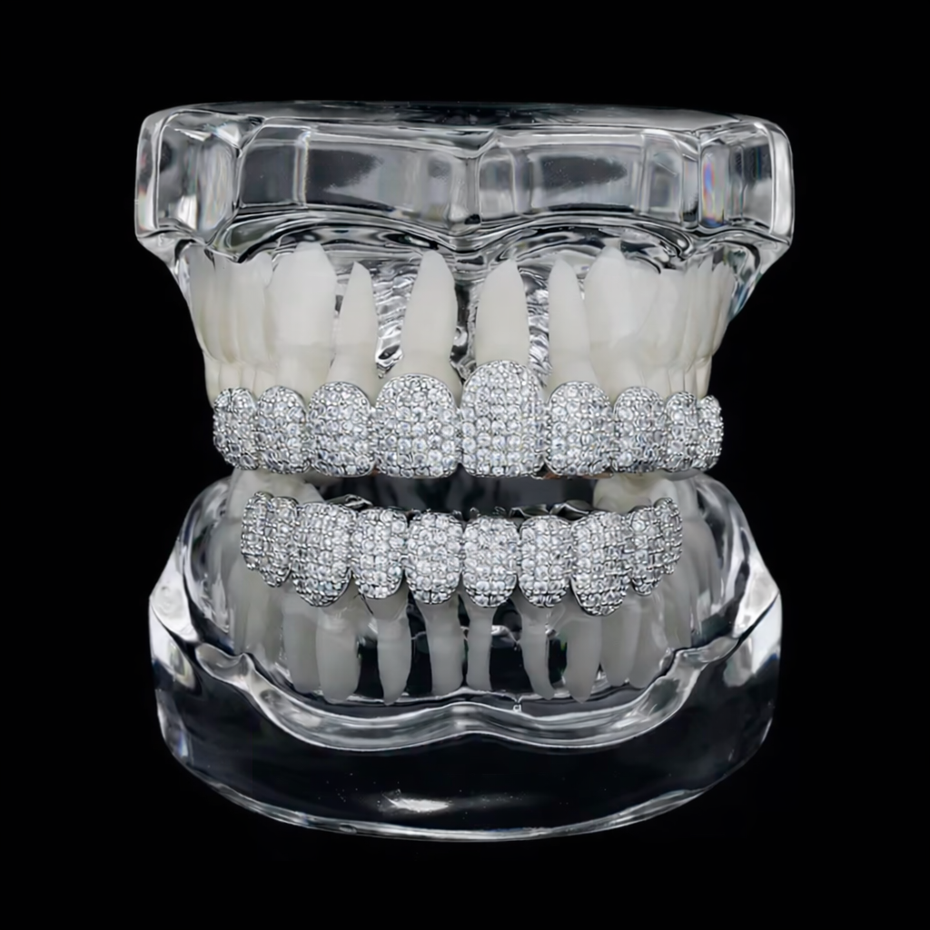 HoneyComb Invisible Cut Grillz – Titanium, Carbon Diamonds & 18K Vermeil