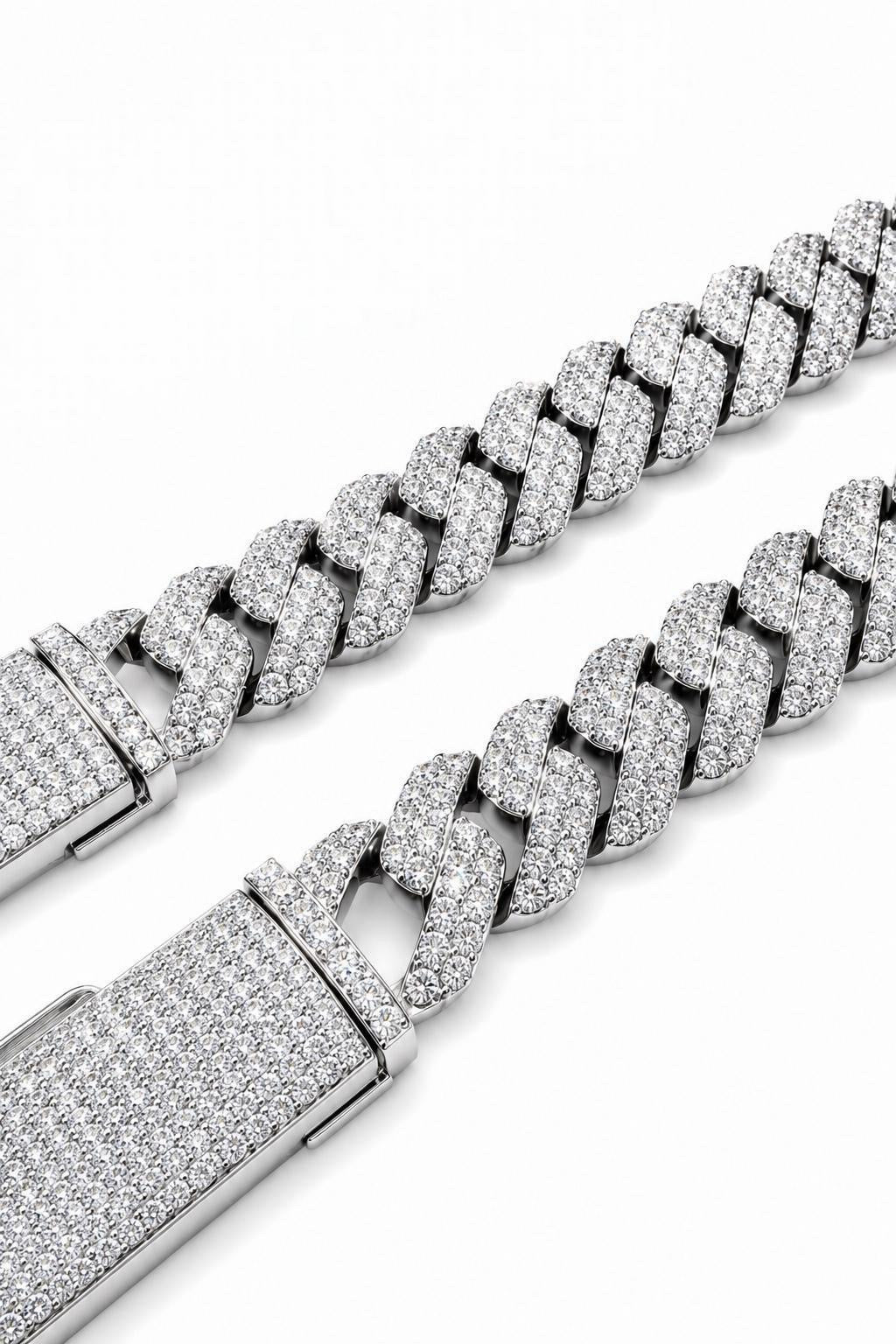 GELATI “GLACIALE” 14MM MIAMI CUBAN LINK BRACELET — 925 STERLING SILVER · 18K VERMEIL GOLD INLAY · FL-IF FLAWLESS LAB MOISSANITE