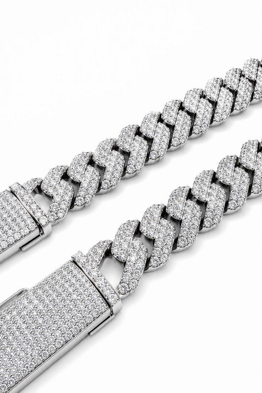 GELATI “GLACIALE” 14MM MIAMI CUBAN LINK BRACELET — 925 STERLING SILVER · 18K VERMEIL GOLD INLAY · FL-IF FLAWLESS LAB MOISSANITE