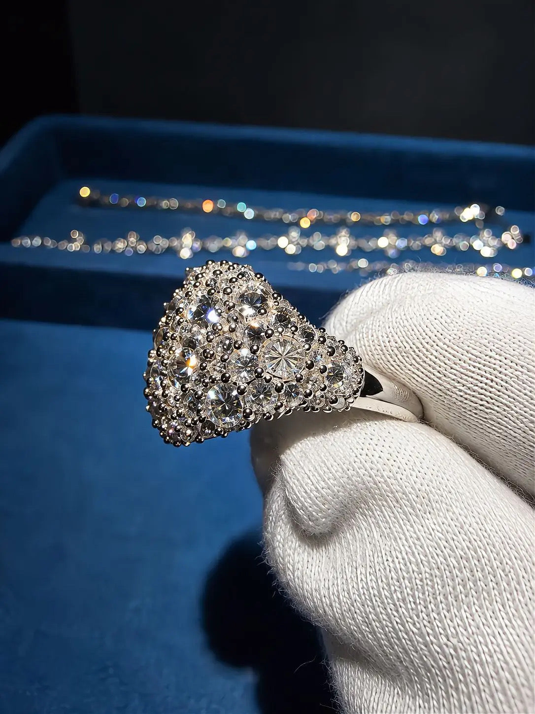 Gelati SottoZero Inverted Spike Diamond Ring |  925 Silver Sterling | FL-IF Flawless Lab Moissanite Diamonds | 18K White Gol