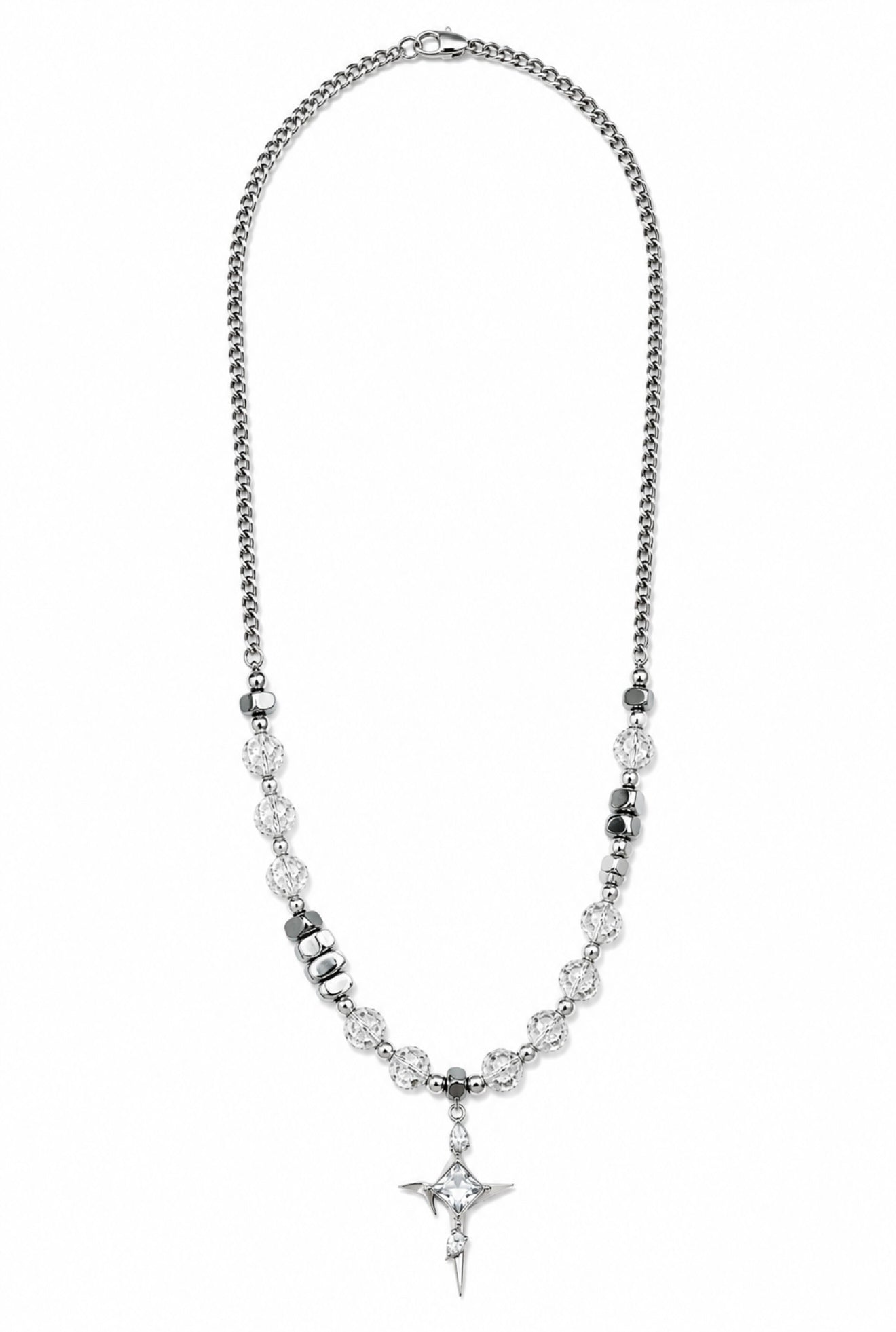 GELATI’S “DEATHSTAR” PENDANT NECKLACE IN STEEL & SYNTHETIC PEARLS