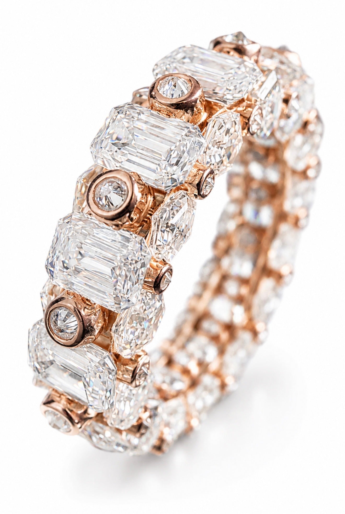 APOCALYPSE 1 OF 1 SPIKED DIAMOND ETERNITY RING – 15CTW+ FL-IF MOISSANITE, 925 SILVER & 14K ROSE GOLD