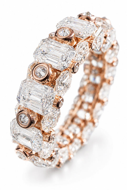 APOCALYPSE 1 OF 1 SPIKED DIAMOND ETERNITY RING – 15CTW+ FL-IF MOISSANITE, 925 SILVER & 14K ROSE GOLD
