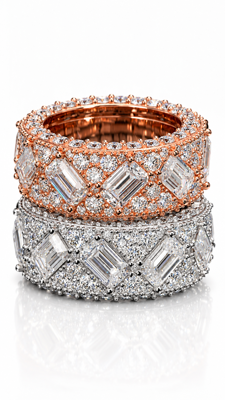 Gelati " Sottozero "Baguette Galaxy Setting Diamond Eternity Band | FL-IF Lab Moissanite | 925 Sterling Silver | 18K Vermeil