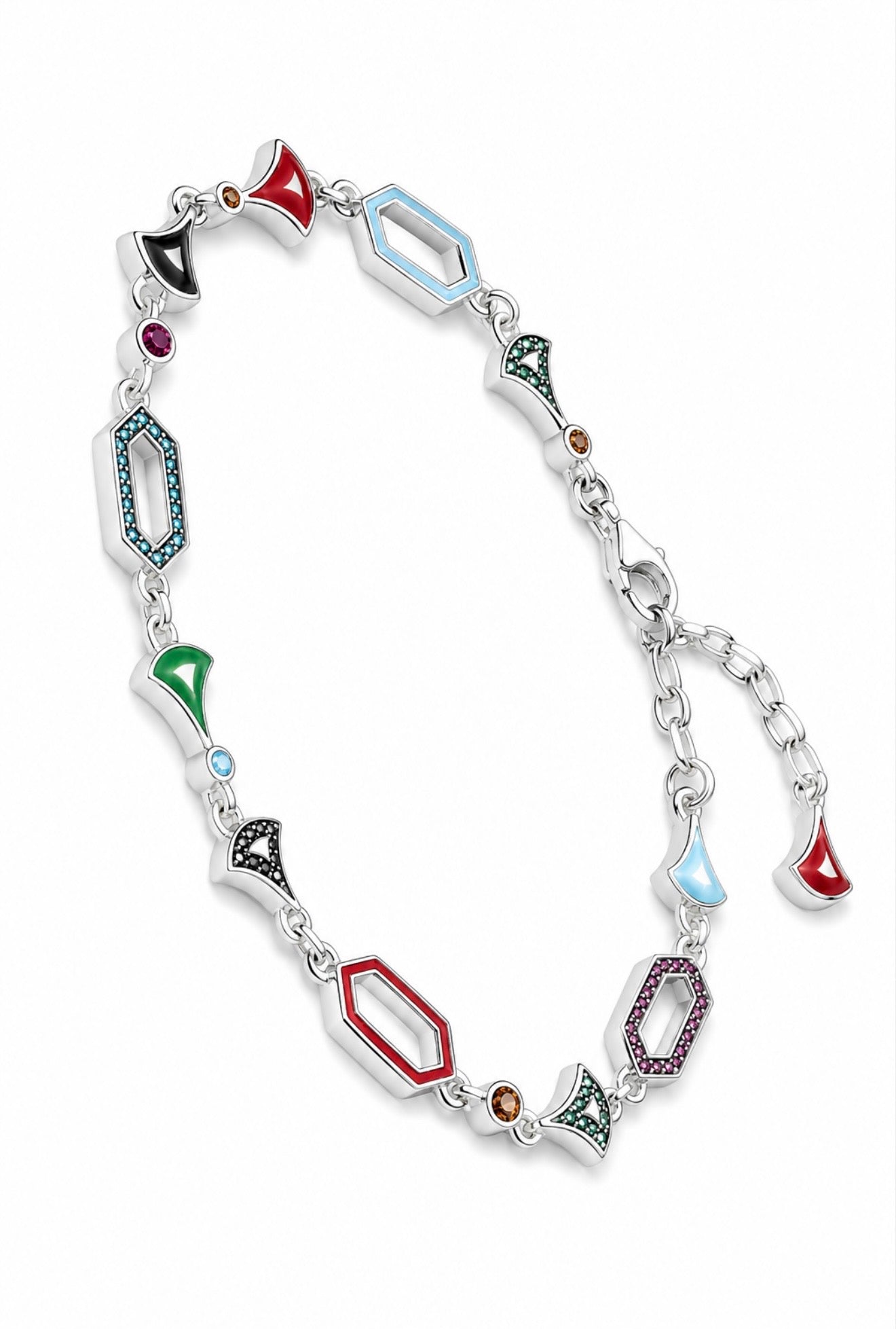 GELATI’S “ARLECCHINO” 925 STERLING SILVER & CARBON SAPPHIRES GEOMETRIC – MULTILINK DIAMOND CUT BRACELET