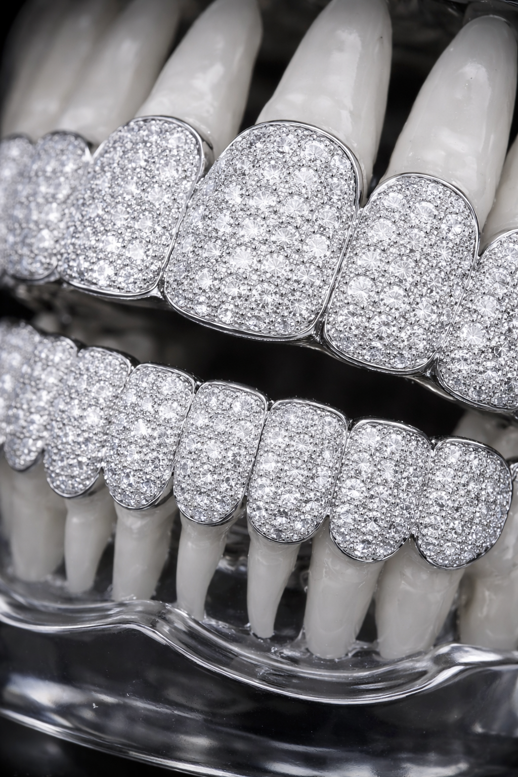 HoneyComb Invisible Cut Grillz – Titanium, Carbon Diamonds & 18K Vermeil