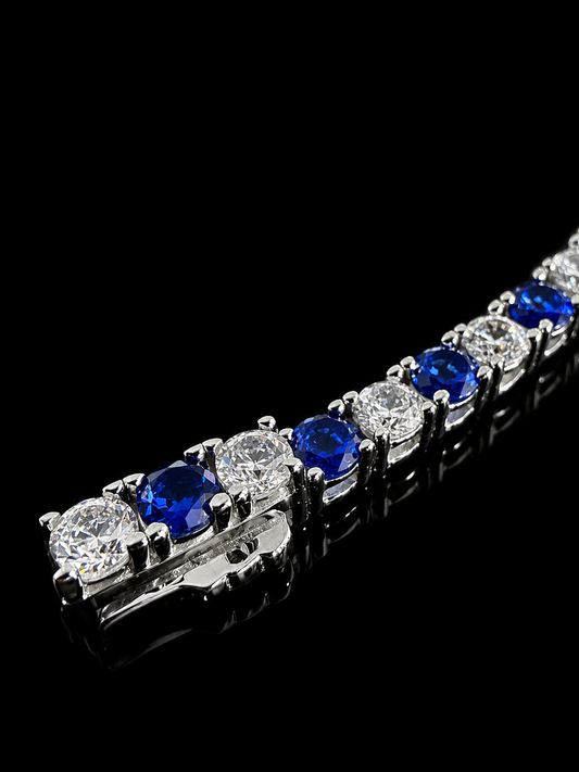 Ghiacciato Sapphire Tennis Bracelet – DVVS1 Moissanite, 925 Silver with PT950 Platinum Inlay