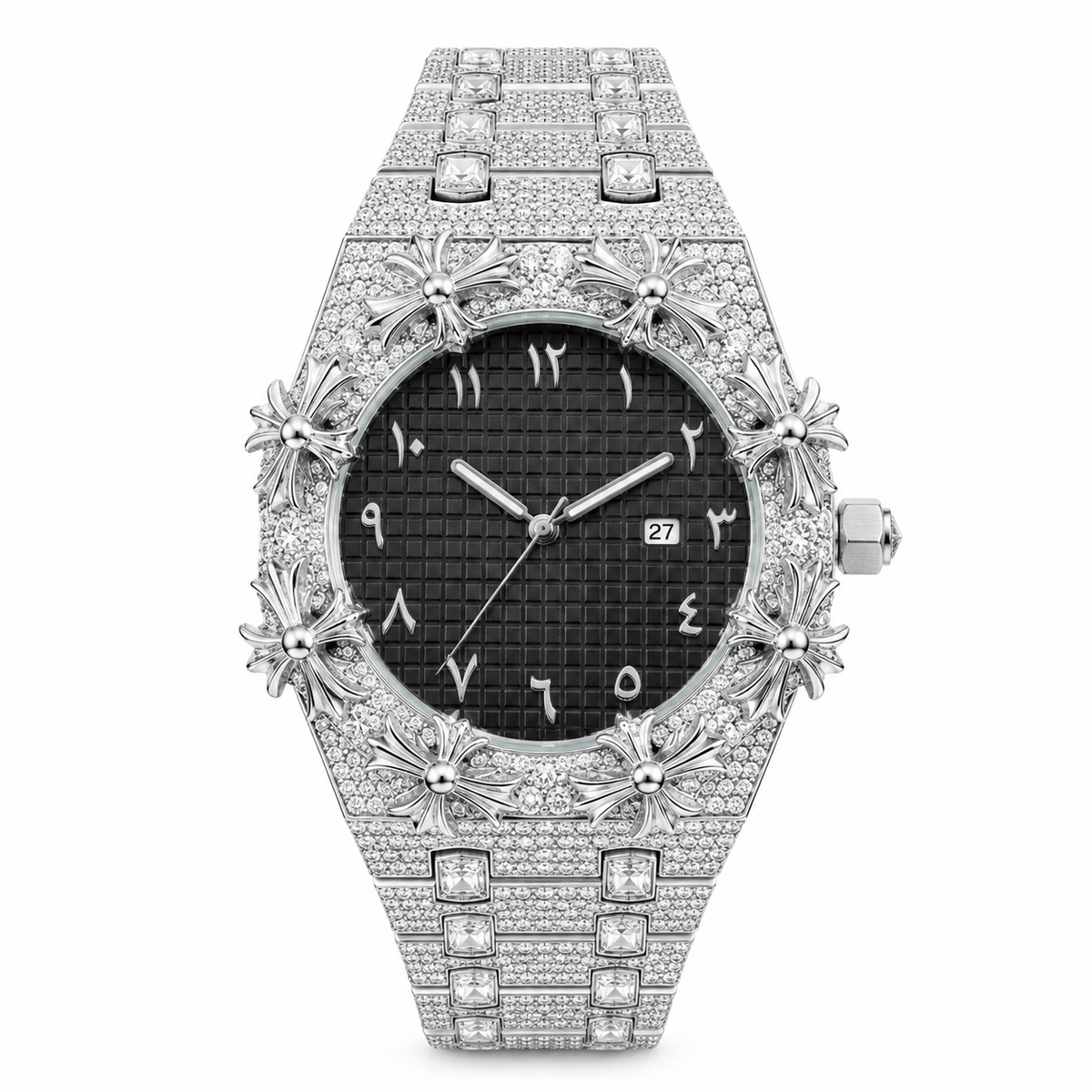 Gelati Chrome Cross Diamond Time Piece | Stainless Steel |18K Vermeil & HCD Diamonds