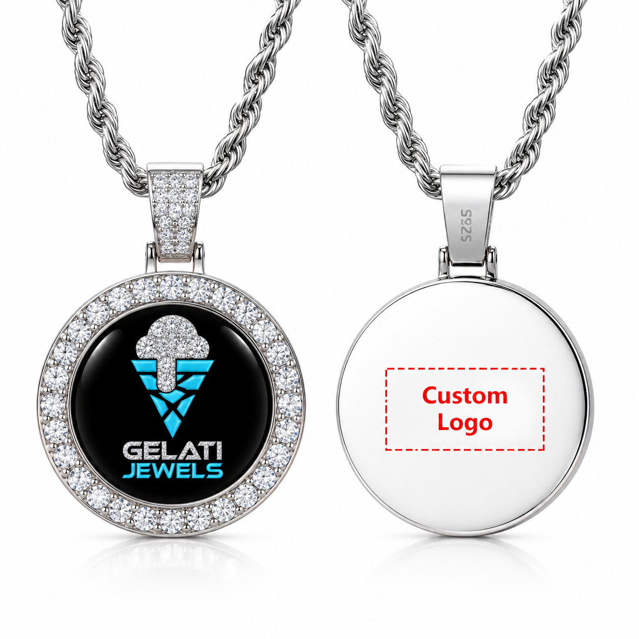 GELATI Memorial Il Destino 25MM Diamond Photo Pendant | FL-IF Lab Moissanite |925 Sterling Silver | 18K Vermeil Gold