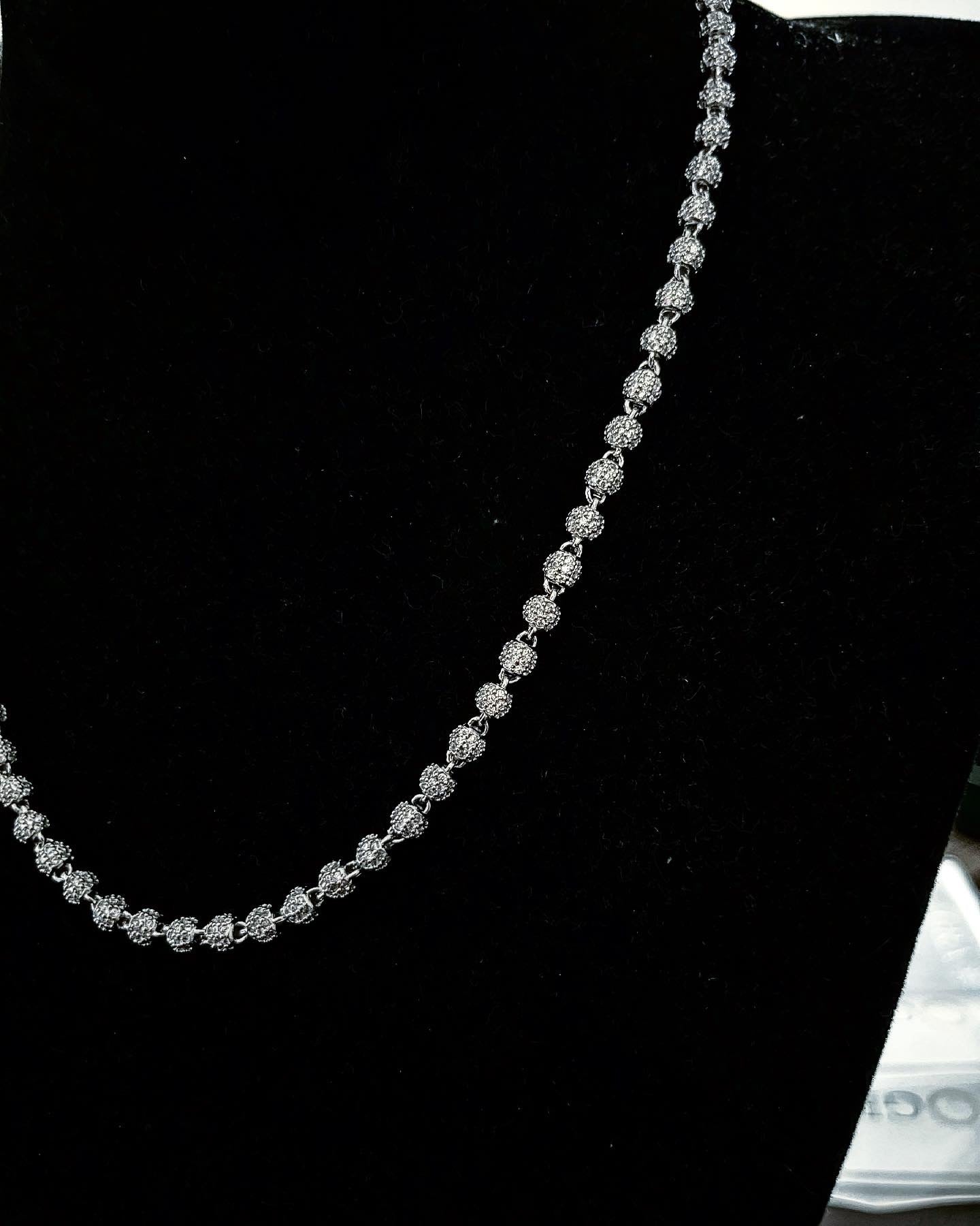 Gelati's 6MM Flawless Diamond Beads Link Chain in Sterling Silver & 18 K Vermeil White Gold