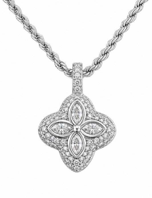 CARBON DIAMOND MARQUISE CLOVER PENDANT – TITANIUM & 18K VERMEIL GOLD