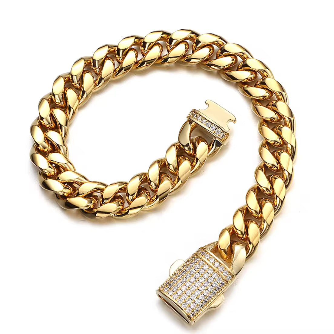 Gelati's  Diamond lock Ice Miami Curb Bracelet in Titanium Steel & 18 K Vermeil Gold Inserts