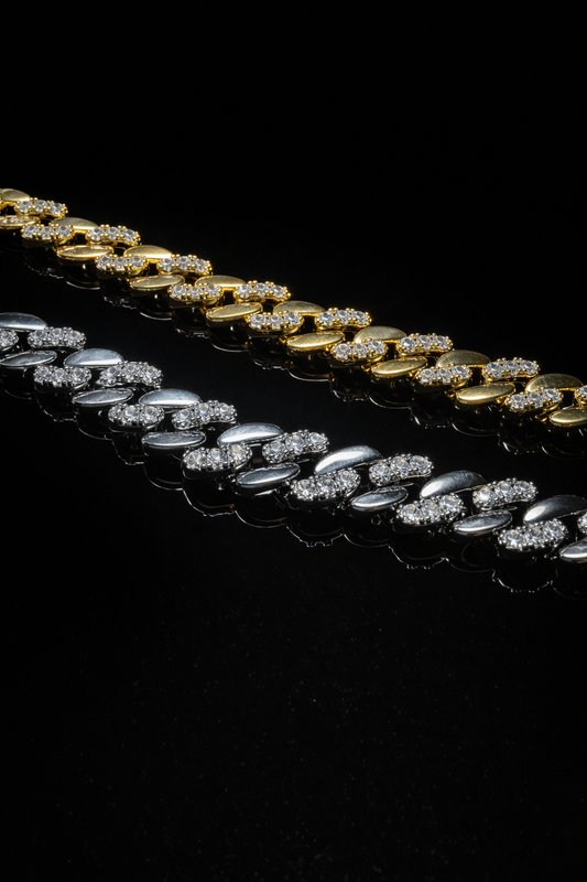 Gelati's Hybrid Carbon Diamonds Two Tone Cuban Bracelet in Solid Titanium & 18K Vermeil Gold Inserts