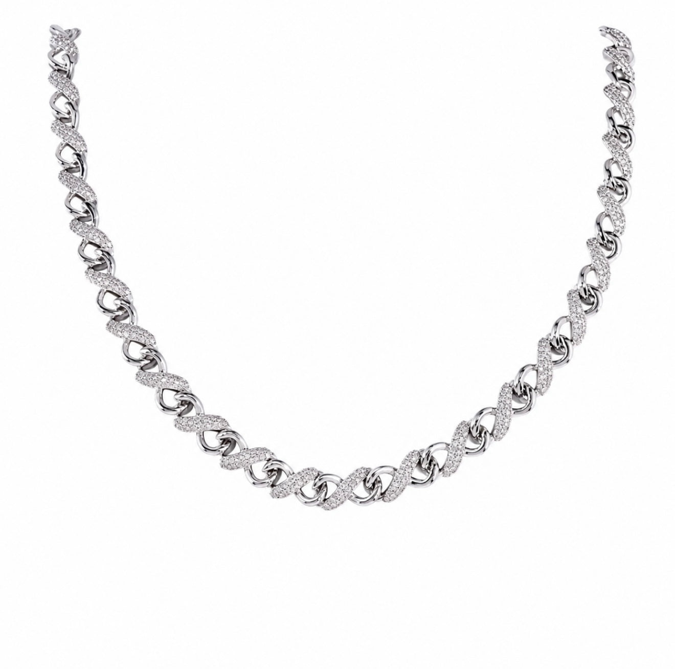 GELATI’S BESPOKE TWO TONE 14MM INFINITY LINK VVS1 DIAMOND CUBAN NECKLACE IN 925 STERLING SILVER & 18K VERMEIL GOLD