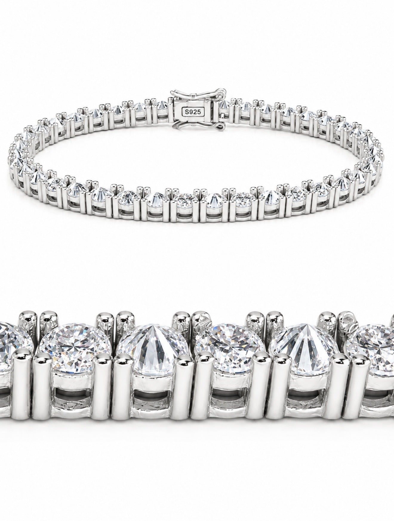 “LA PUNIZIONE” SPIKED DIAMONDS™ FL-IF D/F LAB MOISSANITE TENNIS BRACELET – 18K VERMEIL GOLD & 925 STERLING SILVER
