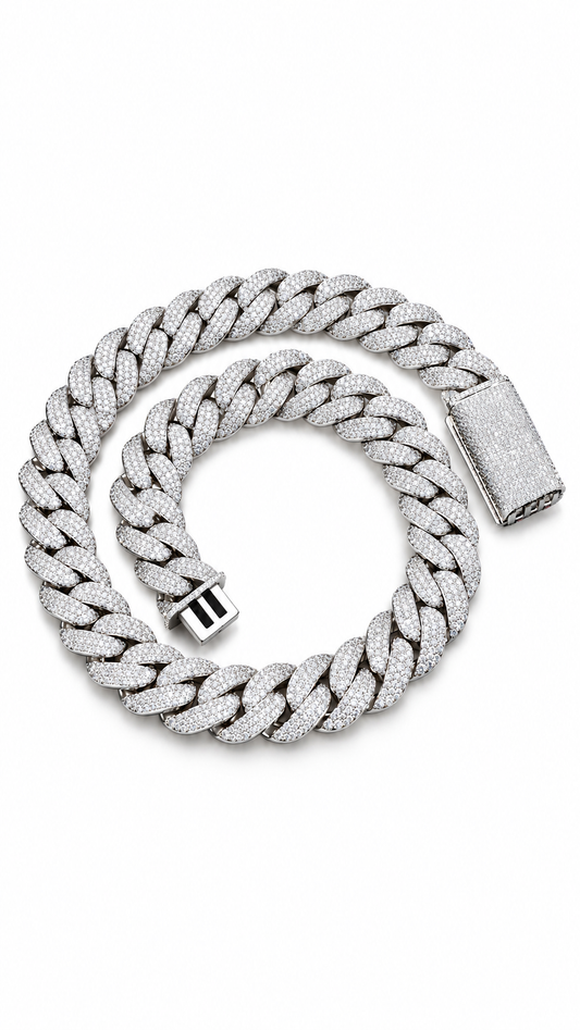 GELATI Colossus 20MM Diamond Cuban Moon Link Chain | FL-IF Flawless Moissanite |18K Vermeil Gold