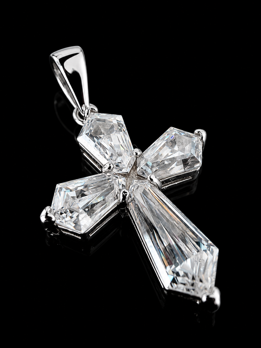 Gelati's Bespoke 925 SIlver Diamond Baguette Cross Pendant with 18k Vermeil Gold Inserts & 925 Silver Rope Chain Included