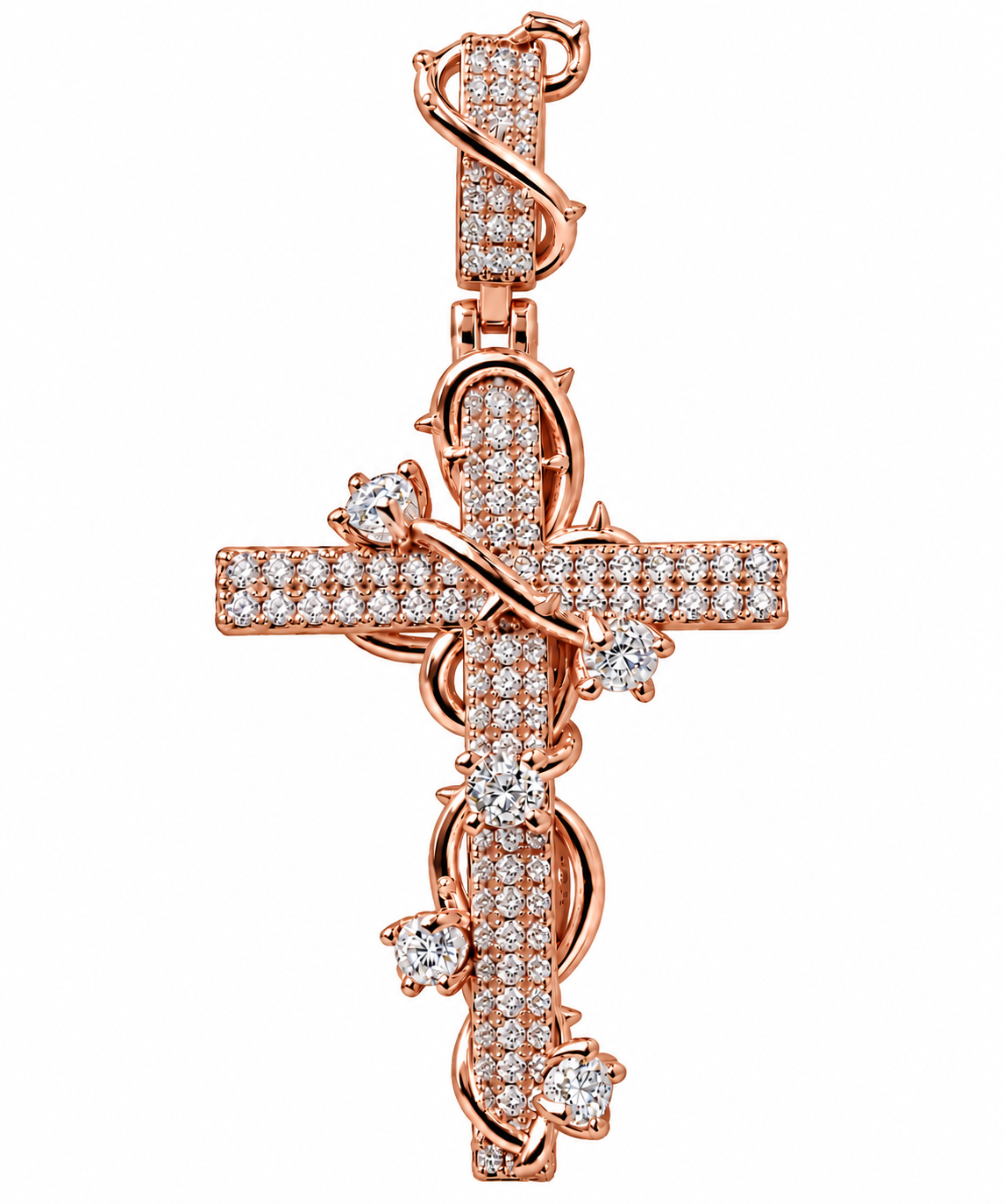 Gelati Diamond Thorns Crown Cross Pendant FL-IF | Flawless Lab Moissanite | 925 Sterling Silver | 18K Vermeil Gold