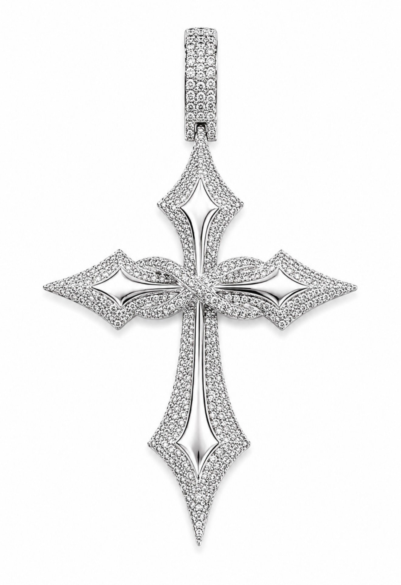 INFINITY CRUCIFIX PENDANT – IF-FL MOISSANITE, 925 SILVER & 18K VERMEIL