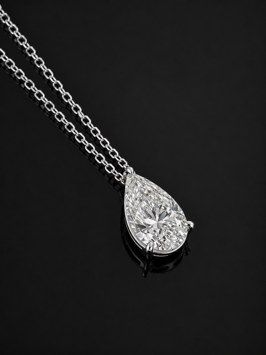 "Celeste" Pear Cut Diamond Necklace – 3CTW FL-IF Moissanite 925 Silver & 18K White Vermeil