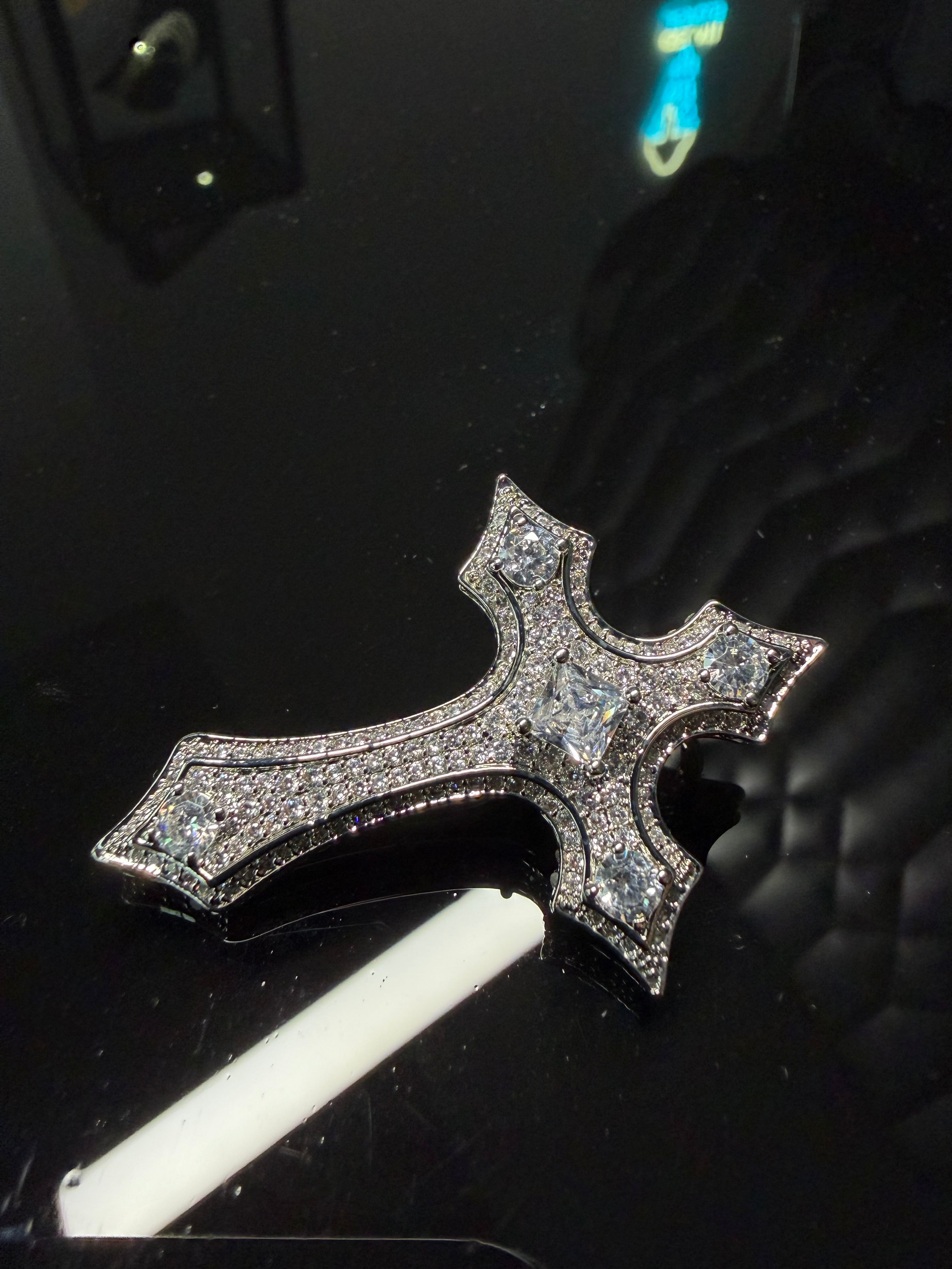 Inferno Crucifix Pendant – Carbon Diamonds, Titanium & 14K Vermeil