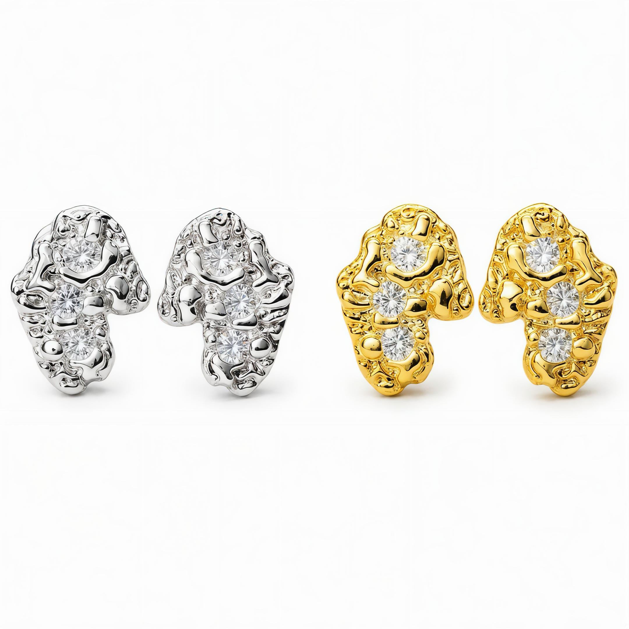 GELATI | VOLCANIC 18K VERMEIL GOLDEN NUGGET VVS1 D-COLOR  DIAMOND EARRINGS | 925 Silver