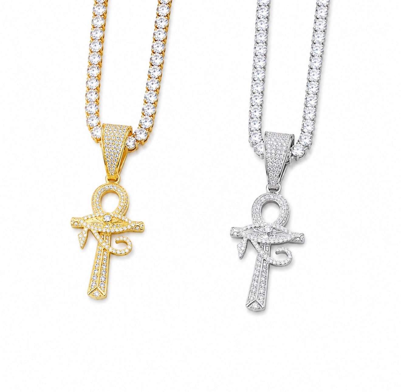 GELATI’S EYE OF HORUS ANKH-CROSS DIAMOND PENDANT IN SOLID 925 STERLING SILVER & VVS1 MOISSANITE DIAMONDS